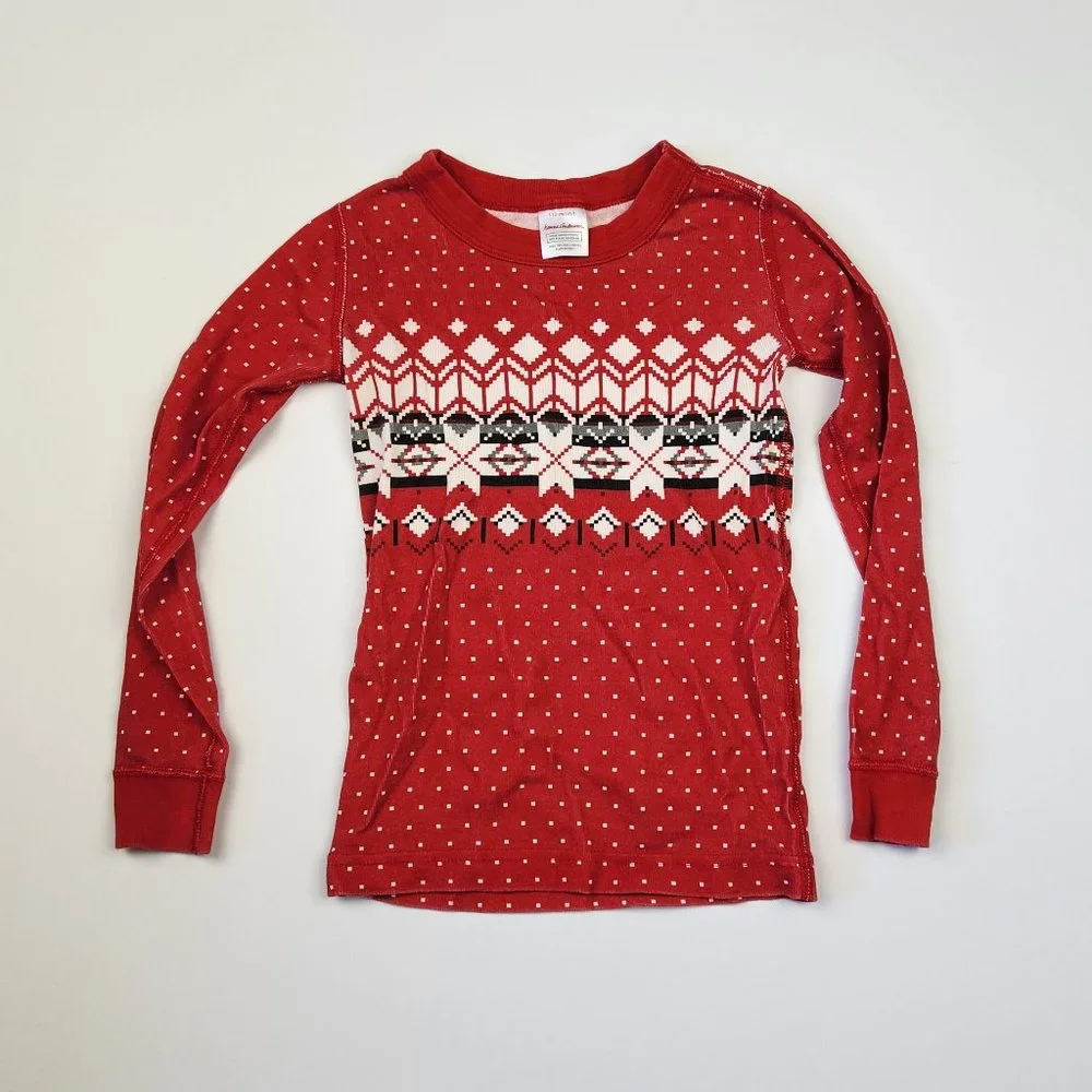 Hanna Andersson Red White Christmas Holiday Long John Pajama Top 110 cm US 5